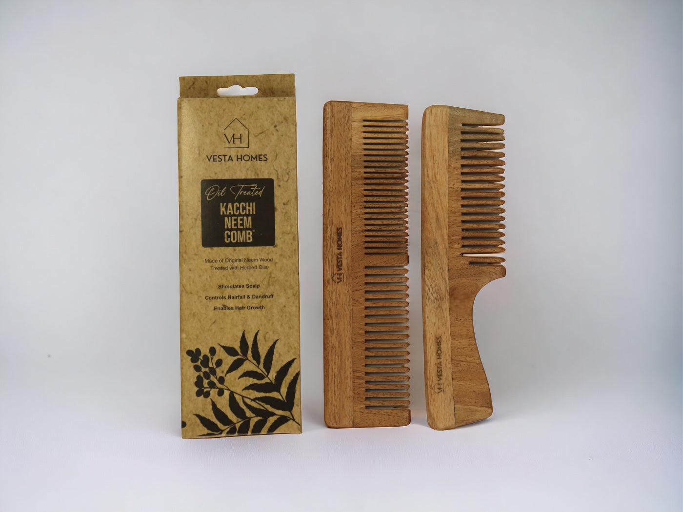Veda Neem Wood Dual, Wide Tooth Comb | Set of 2