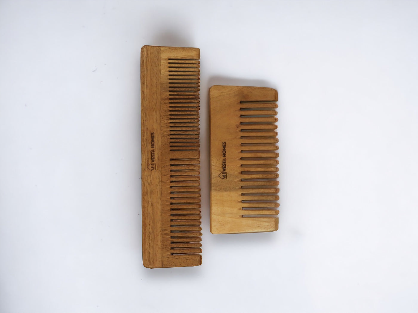Veda Neem Wood Dual Tooth, Small Wide Tooth Comb | Set of 2