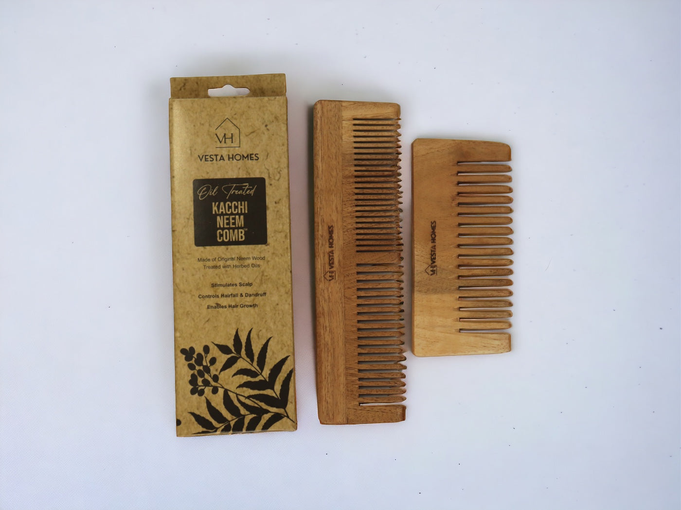 Veda Neem Wood Dual Tooth, Small Wide Tooth Comb | Set of 2