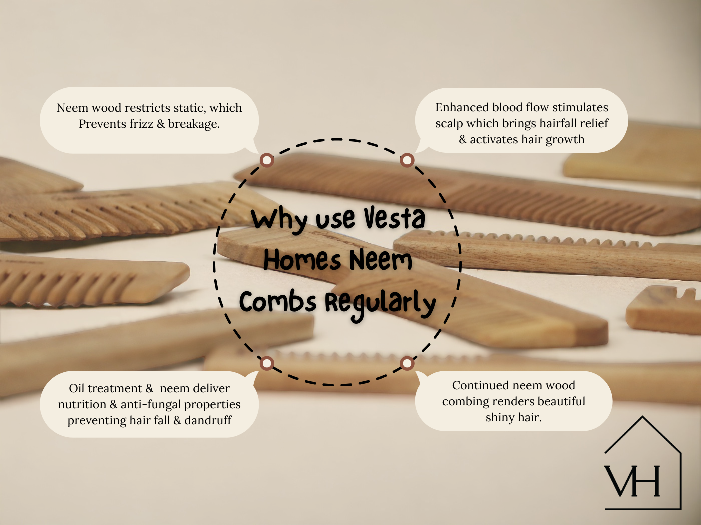 Veda Neem Wood Dual, Wide Tooth Comb | Set of 2