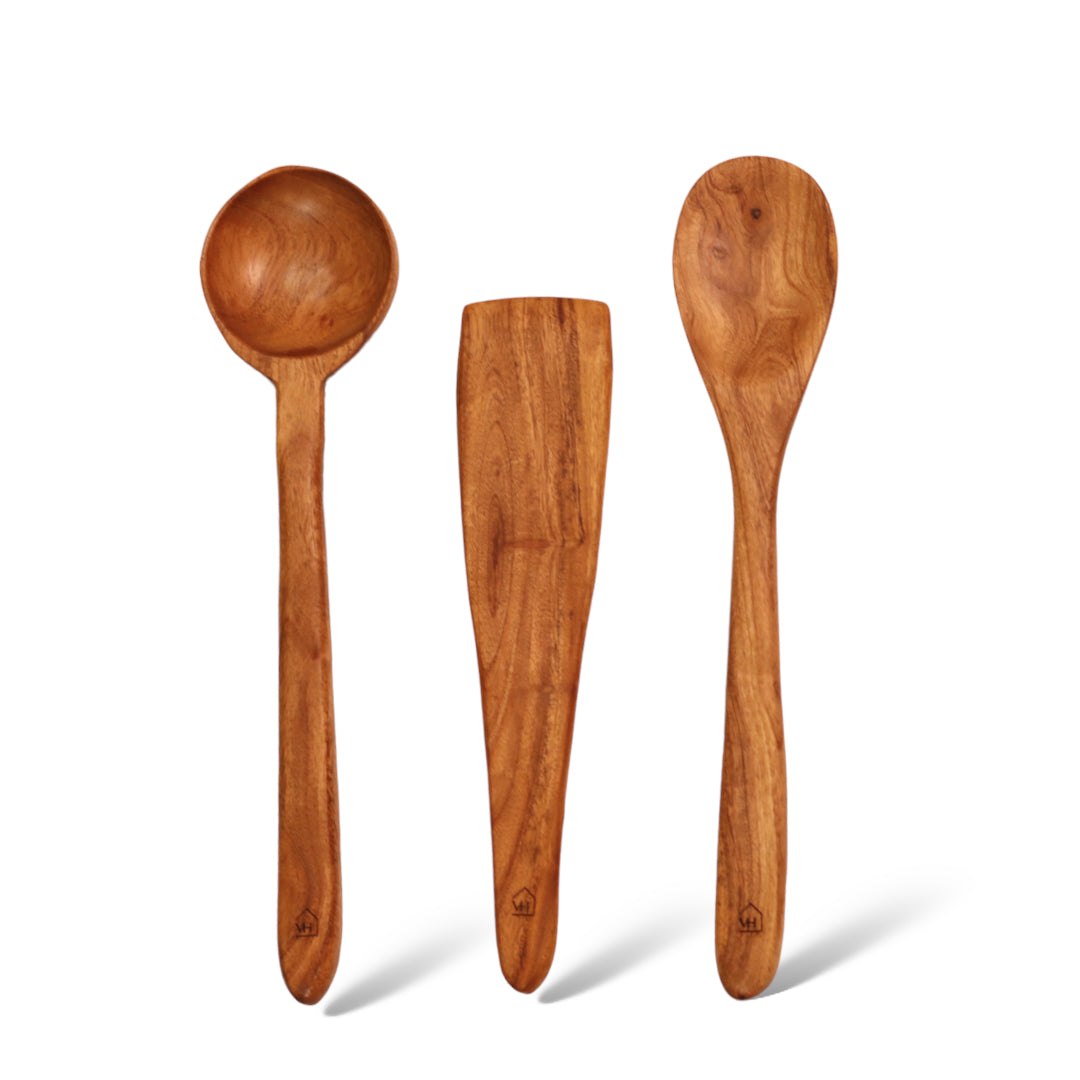 Neem Wood Kitchen Cooking Spoons Set of 3