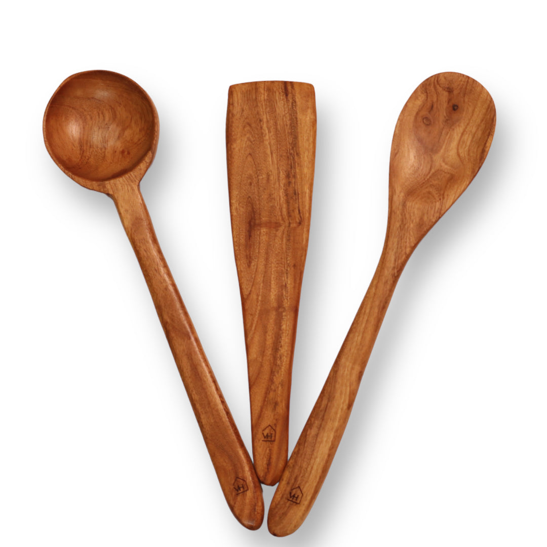 Neem Wood Kitchen Cooking Spoons Set of 3