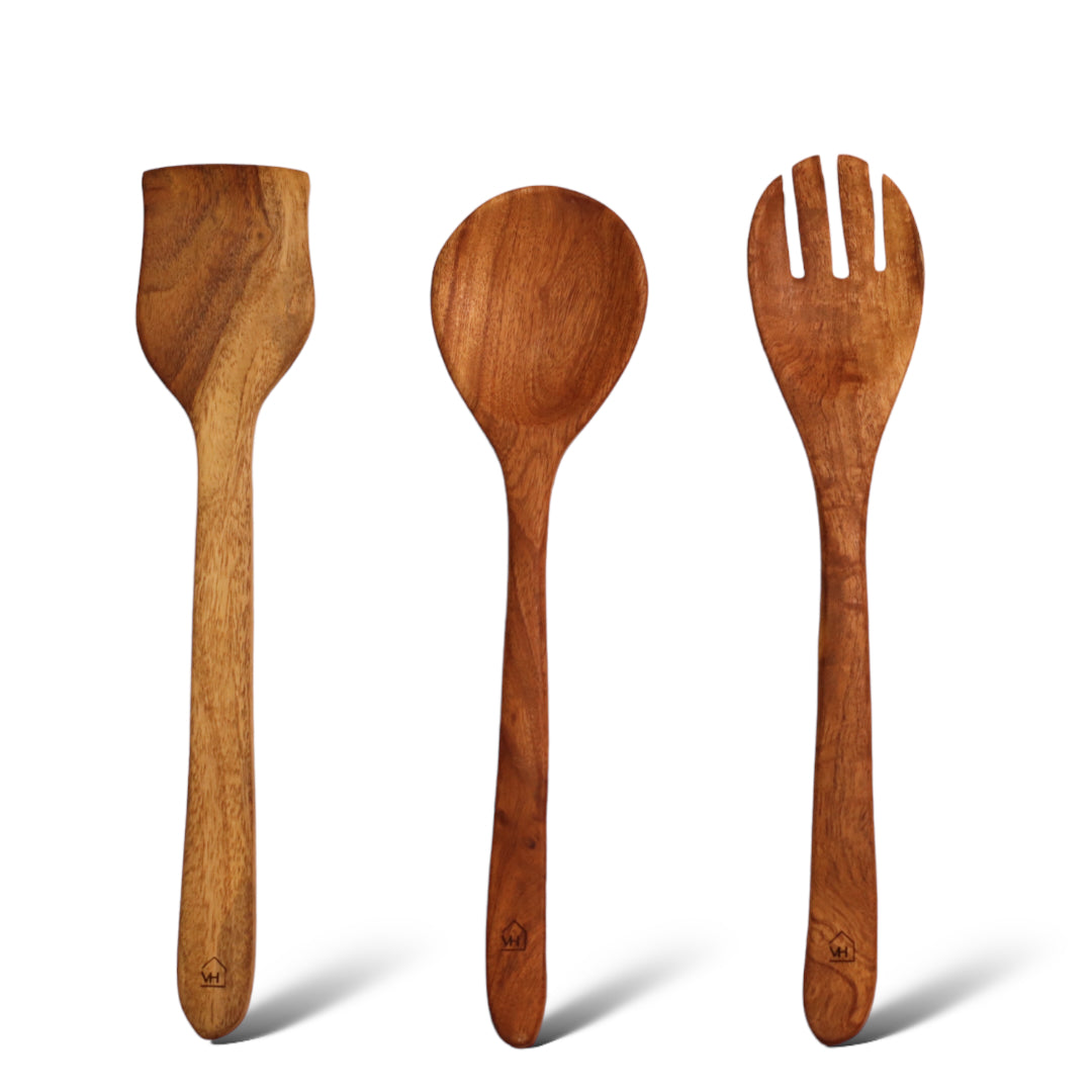 Neem Wood Kitchen Cooking Spoons Set of 3