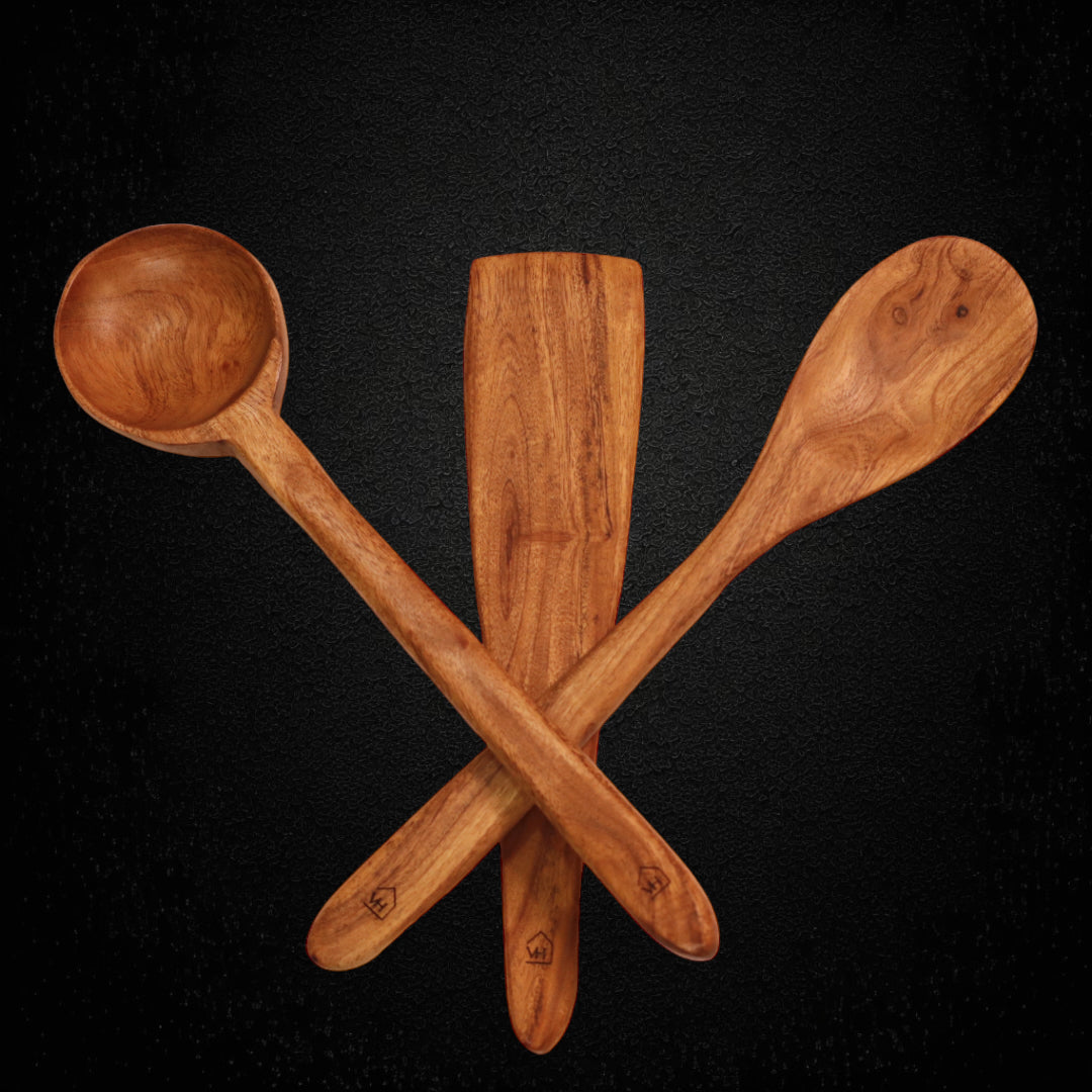 Neem Wood Kitchen Cooking Spoons Set of 3