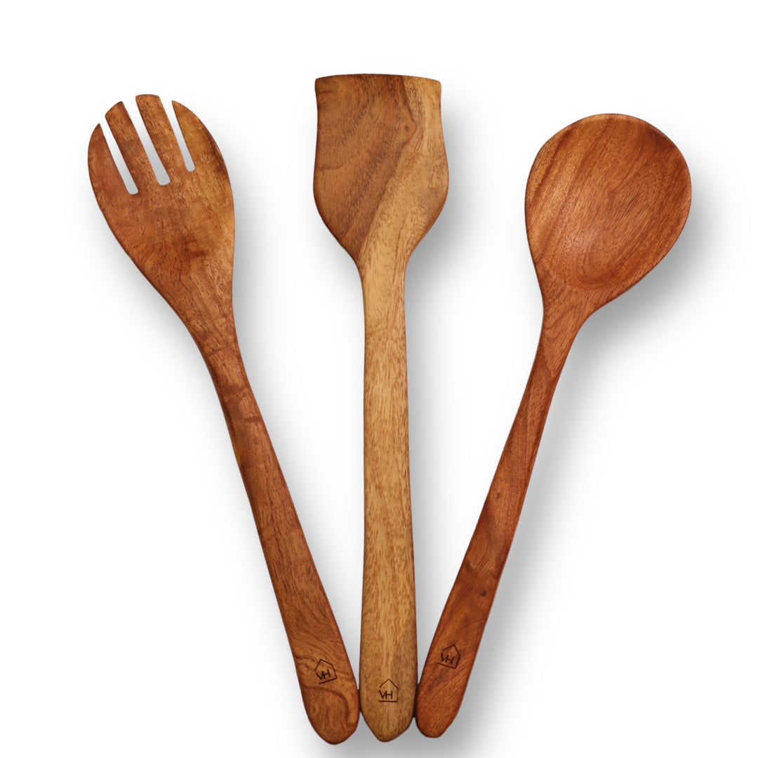 Neem Wood Kitchen Cooking Spoons Set of 3