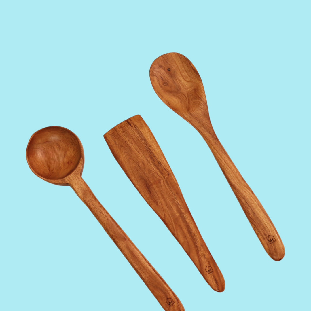 Neem Wood Kitchen Cooking Spoons Set of 3