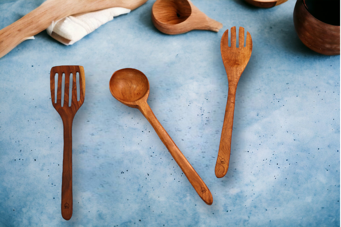 Neem Wood Kitchen Cooking Spoons Set of 3