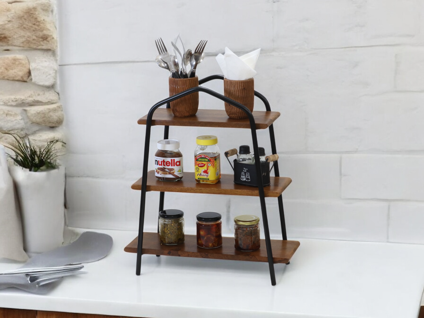 Canton Wooden and Iron 3 Tier Shelve