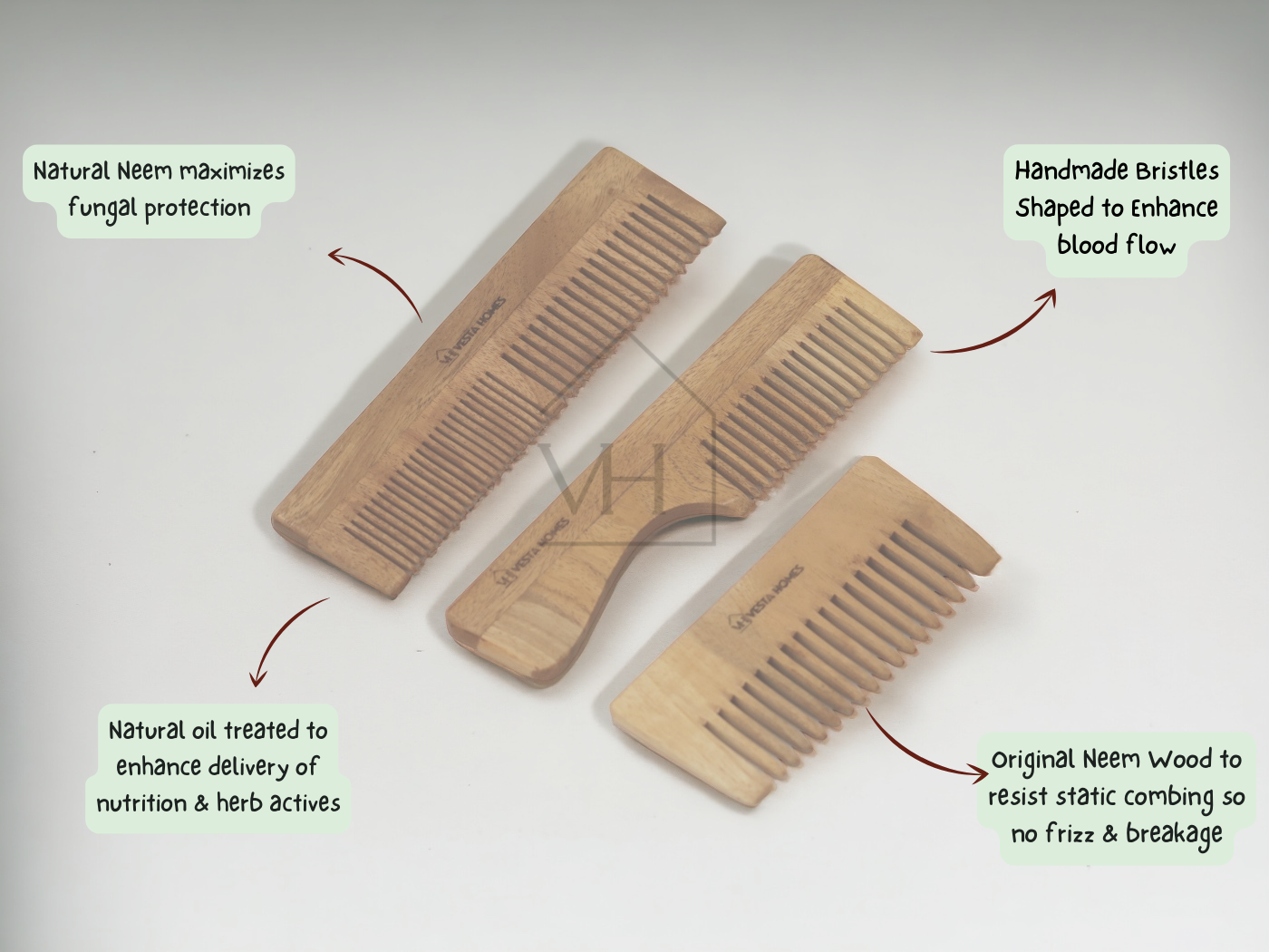 Veda Neem Wood Dual, Wide Tooth Comb | Set of 2