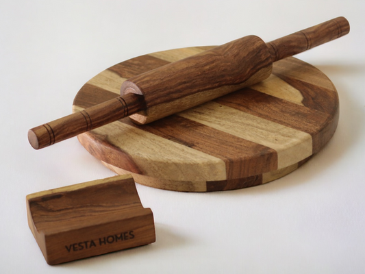 Cierra Wooden Chakla & Rolling Pin with Stand