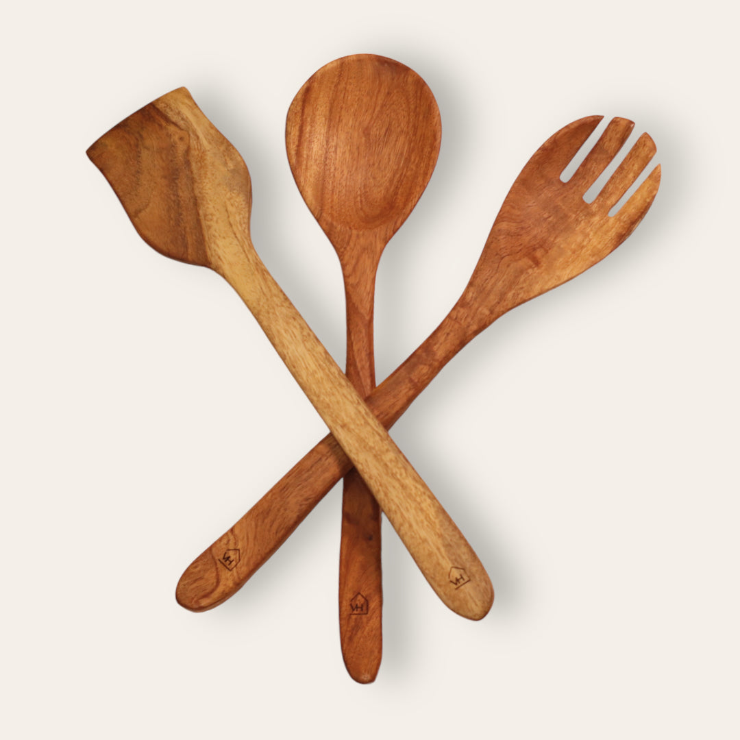 Neem Wood Kitchen Cooking Spoons Set of 3